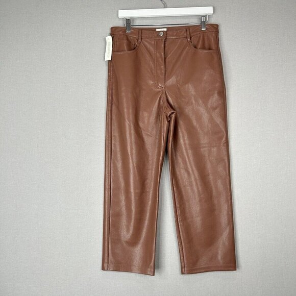Wilfred Aritzia Womens Pants 12 Brown Melina Cropped Straight Vegan Leather Club - Picture 1 of 12